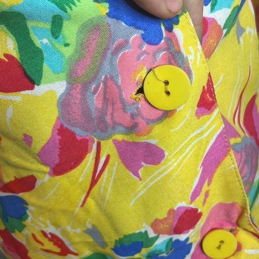 VINTAGE French 🇫🇷 Yellow Floral Loose Blazer - Picture 6 of 10